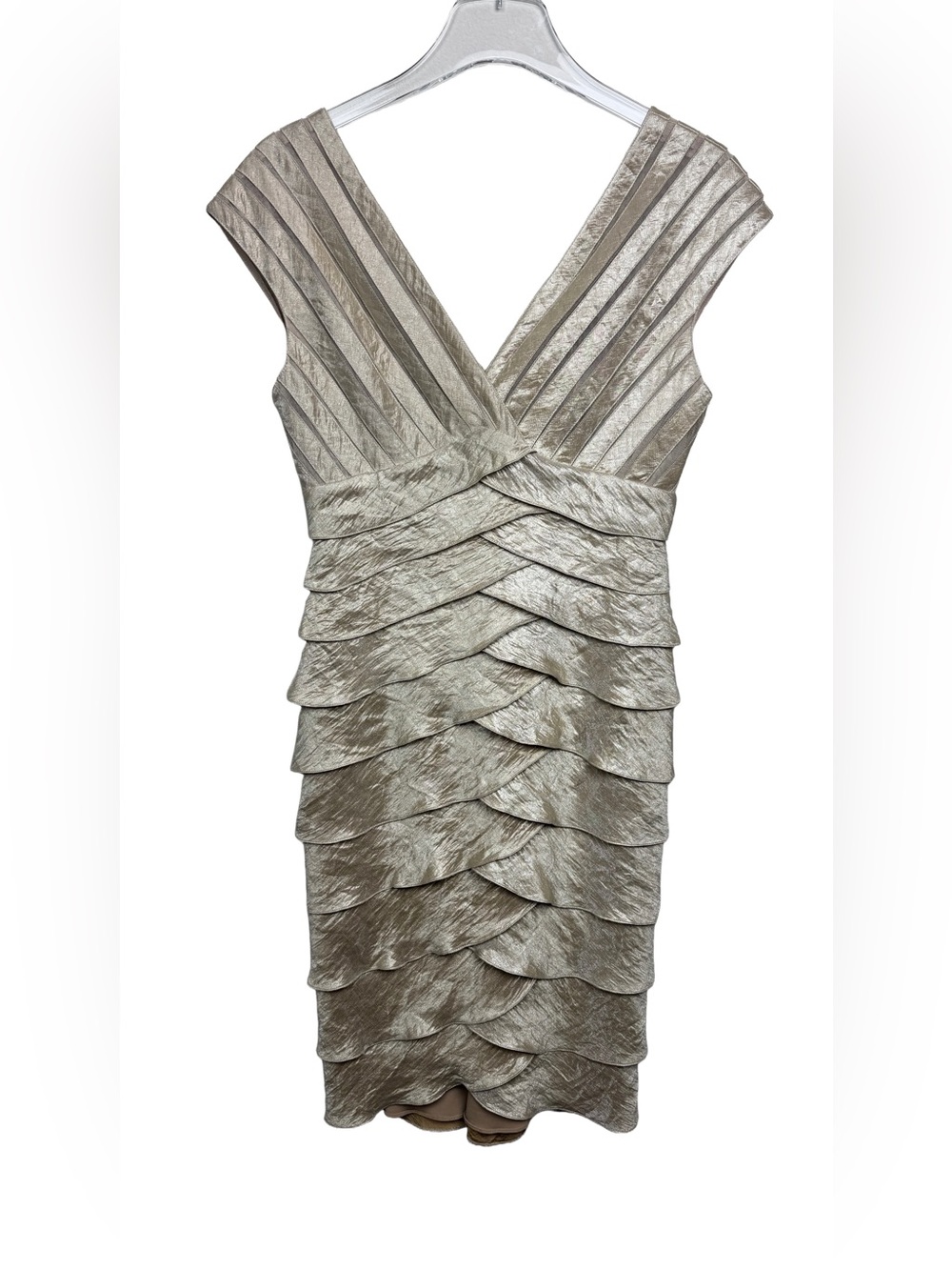 Vintage Y2K 2010s Cache Champagne Tiered Mesh Cocktail Party Dress Sz 6 Bodycon